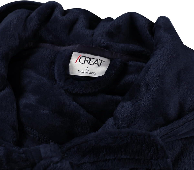 Fluffy Fleece Bathrobe with Hood - CozyFluff-Blue-M-State of Style