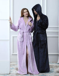 Fluffy Fleece Bathrobe with Hood - CozyFluff-Blue-M-State of Style