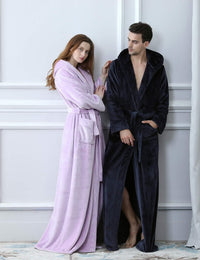 Fluffy Fleece Bathrobe with Hood - CozyFluff-Blue-M-State of Style