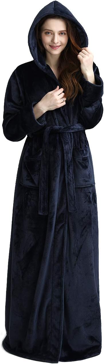 Fluffy Fleece Bathrobe with Hood - CozyFluff-Blue-M-State of Style
