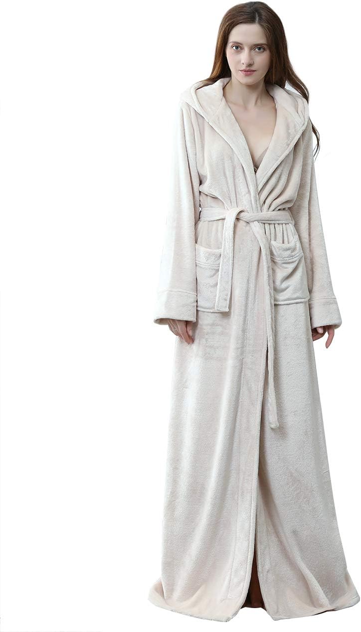 Fluffy Fleece Bathrobe with Hood - CozyFluff-Broken White-M-State of Style