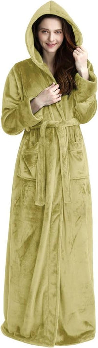 Fluffy Fleece Bathrobe with Hood - CozyFluff-Olive green-M-State of Style