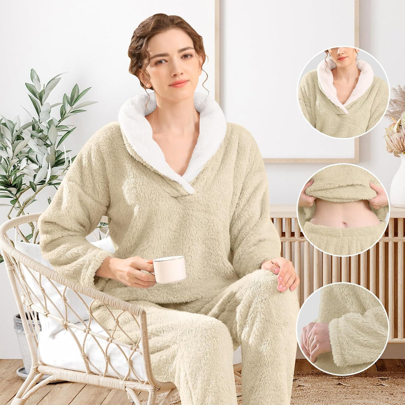 Fluffy Pyjama Set for Women - CozyPlush-Dark blue-S-State of Style