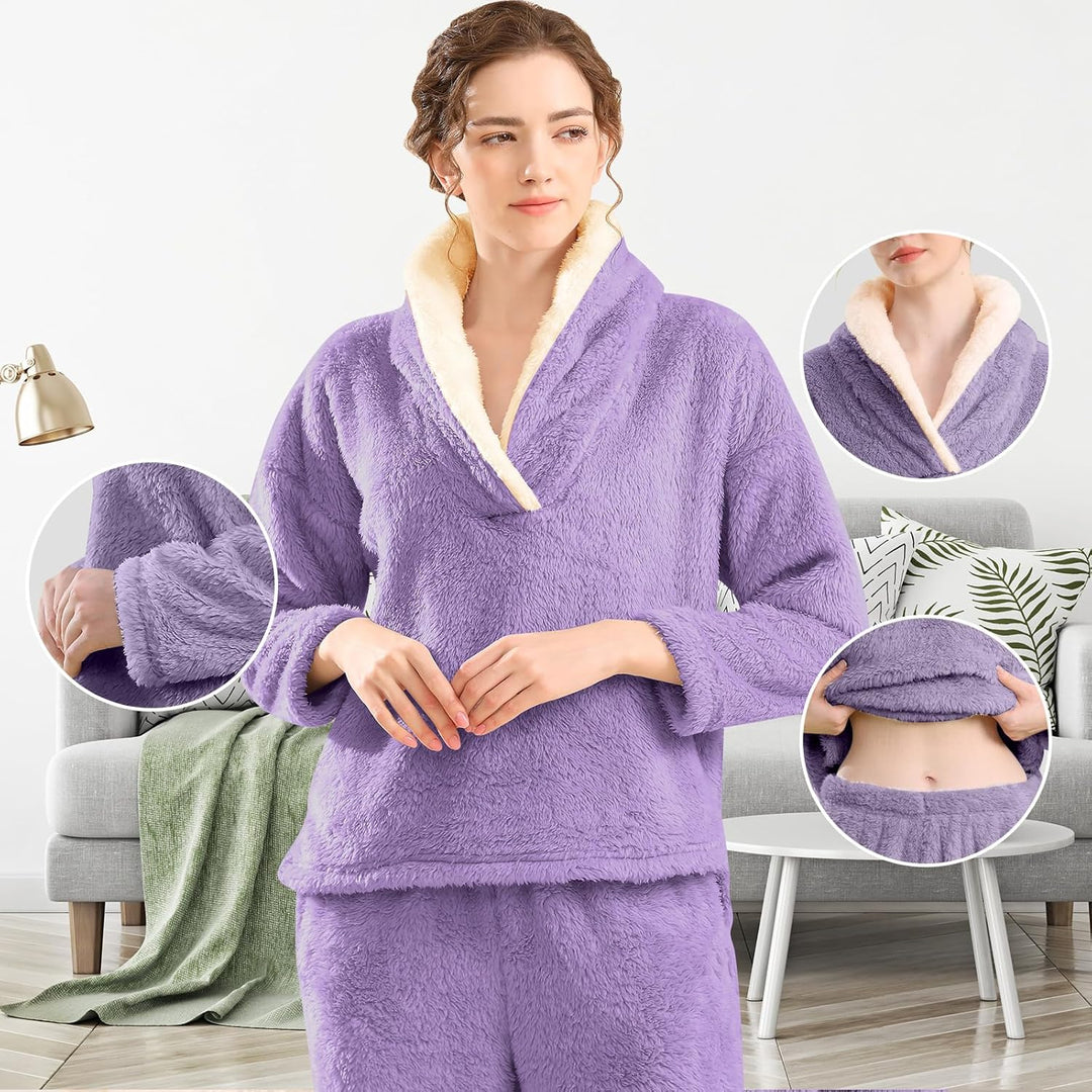 Fluffy Pyjama Set for Women - CozyPlush-Dark blue-S-State of Style