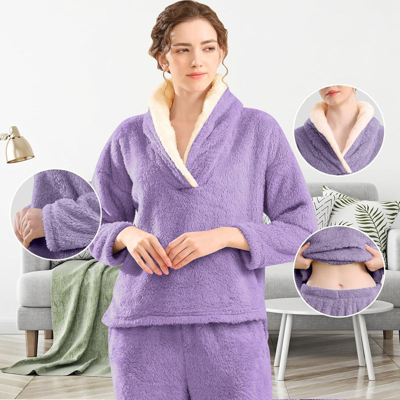 Fluffy Pyjama Set for Women - CozyPlush-Dark blue-S-State of Style