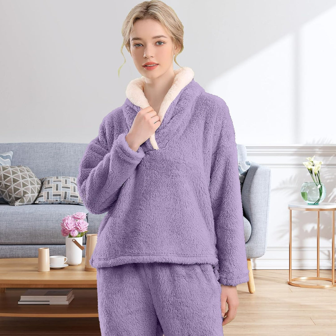 Fluffy Pyjama Set for Women - CozyPlush-Dark blue-S-State of Style