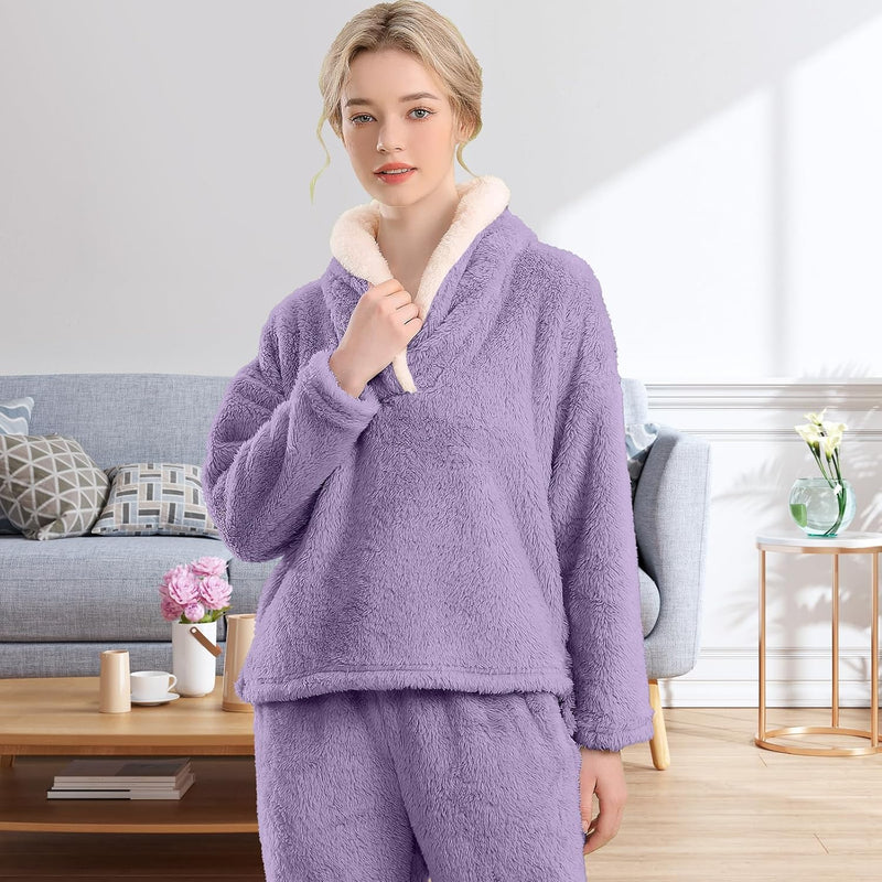 Fluffy Pyjama Set for Women - CozyPlush-Dark blue-S-State of Style