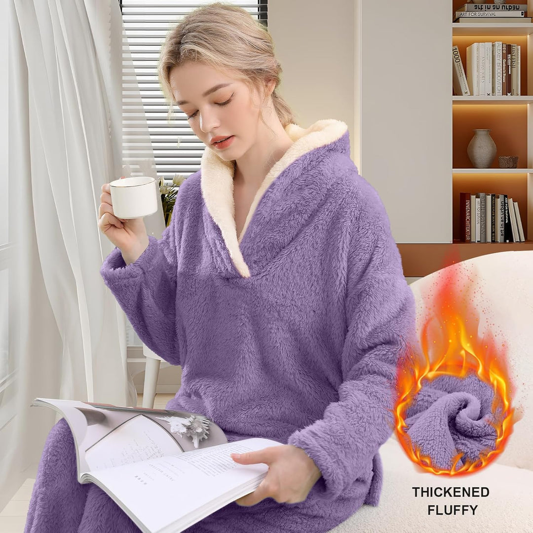 Fluffy Pyjama Set for Women - CozyPlush-Dark blue-S-State of Style