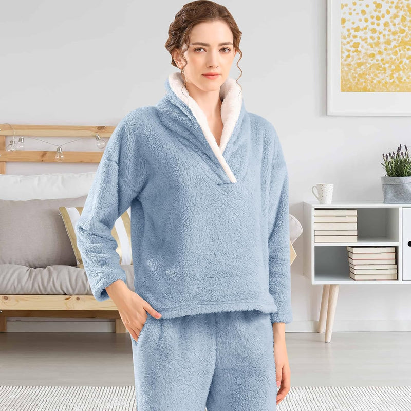 Fluffy Pyjama Set for Women - CozyPlush-Dark blue-S-State of Style