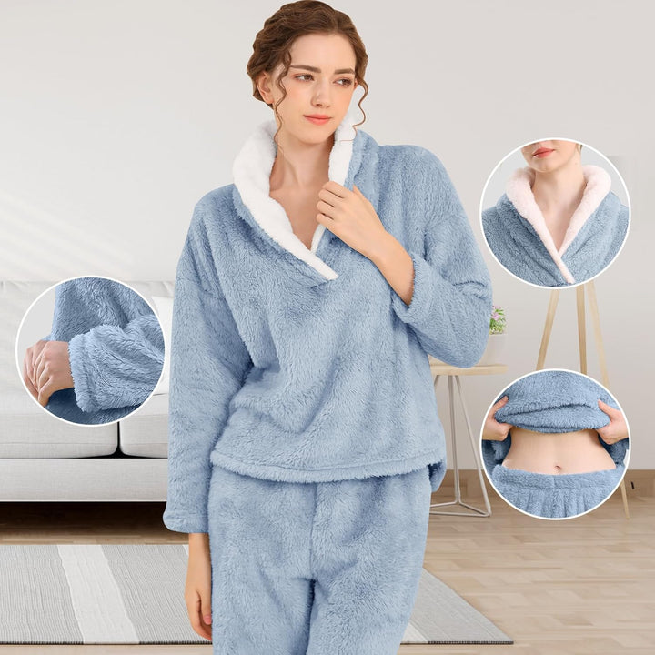 Fluffy Pyjama Set for Women - CozyPlush-Dark blue-S-State of Style