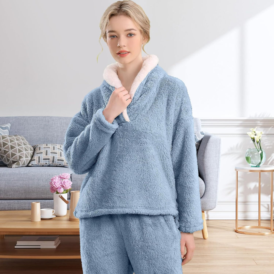 Fluffy Pyjama Set for Women - CozyPlush-Dark blue-S-State of Style
