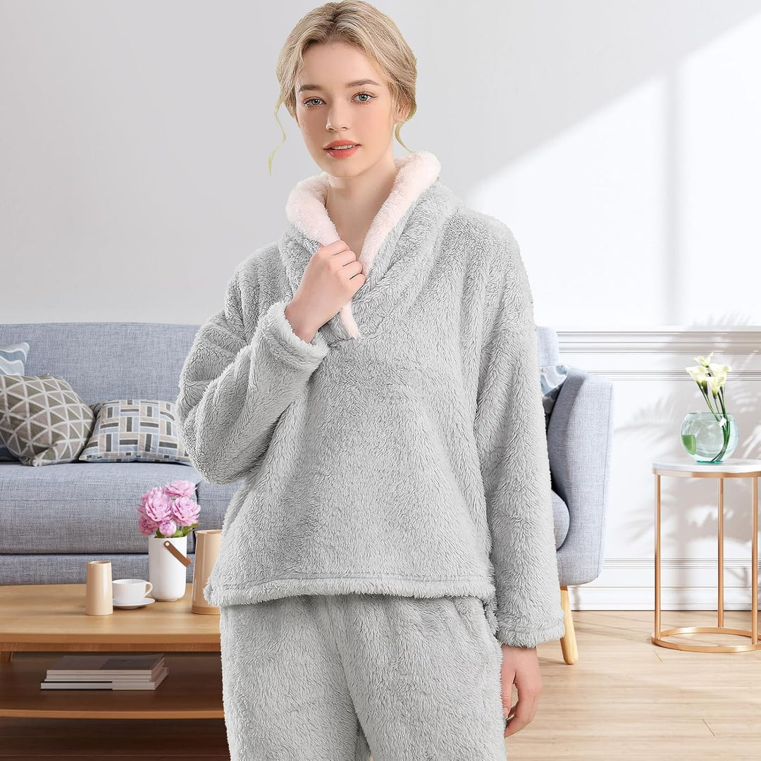 Fluffy Pyjama Set for Women - CozyPlush-Dark blue-S-State of Style