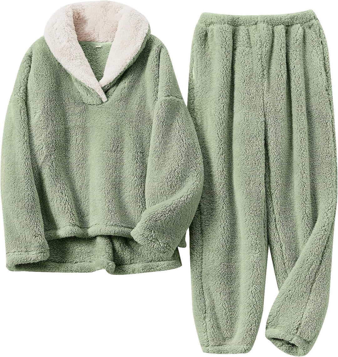 Fluffy Pyjama Set for Women - CozyPlush-Green-S-State of Style
