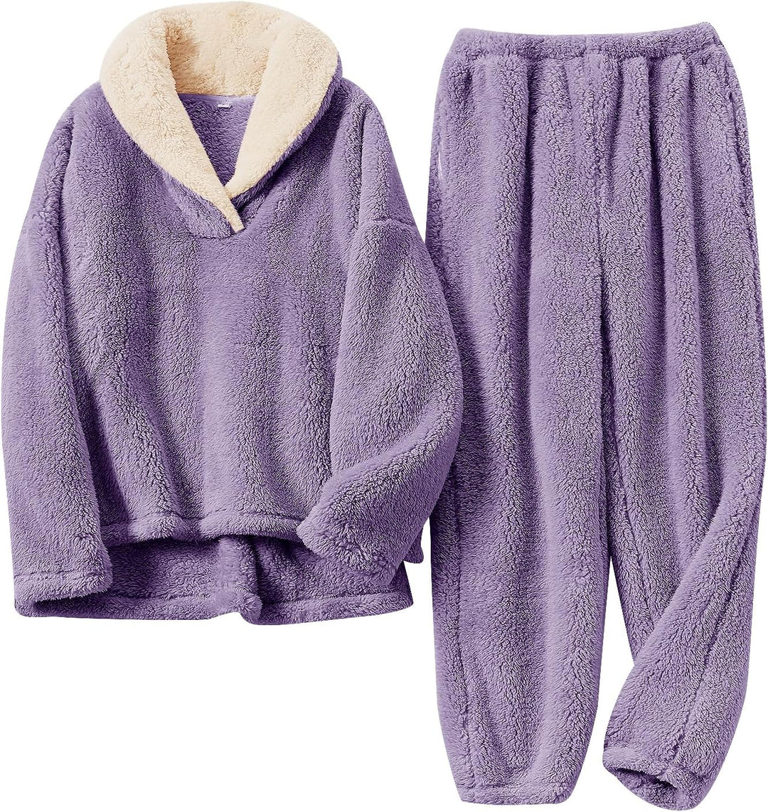 Fluffy Pyjama Set for Women - CozyPlush-Purple-S-State of Style