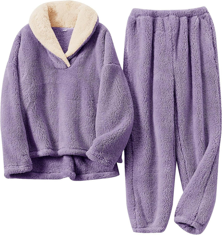 Fluffy Pyjama Set for Women - CozyPlush-Purple-S-State of Style