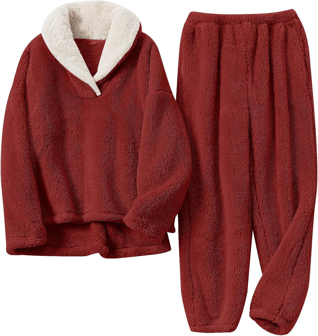 Fluffy Pyjama Set for Women - CozyPlush-Wine red-S-State of Style