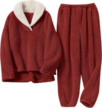 Fluffy Pyjama Set for Women - CozyPlush-Wine red-S-State of Style