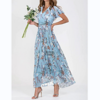Flutter Sleeve Maxi Dress with Floral Print - Miranda-Dark Blue-S-State of Style