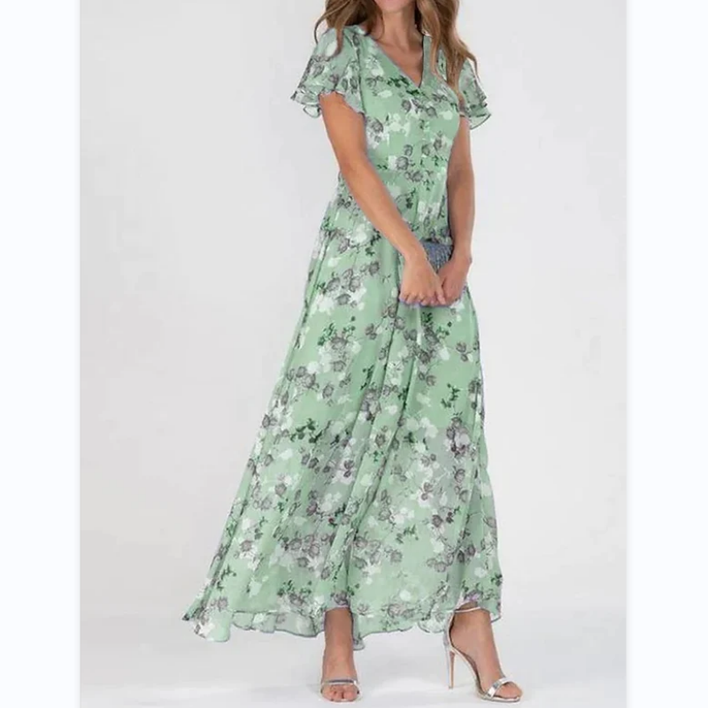 Flutter Sleeve Maxi Dress with Floral Print - Miranda-Green-S-State of Style