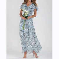 Flutter Sleeve Maxi Dress with Floral Print - Miranda-Light Blue-S-State of Style