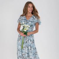 Flutter Sleeve Maxi Dress with Floral Print - Miranda-Light Blue-S-State of Style