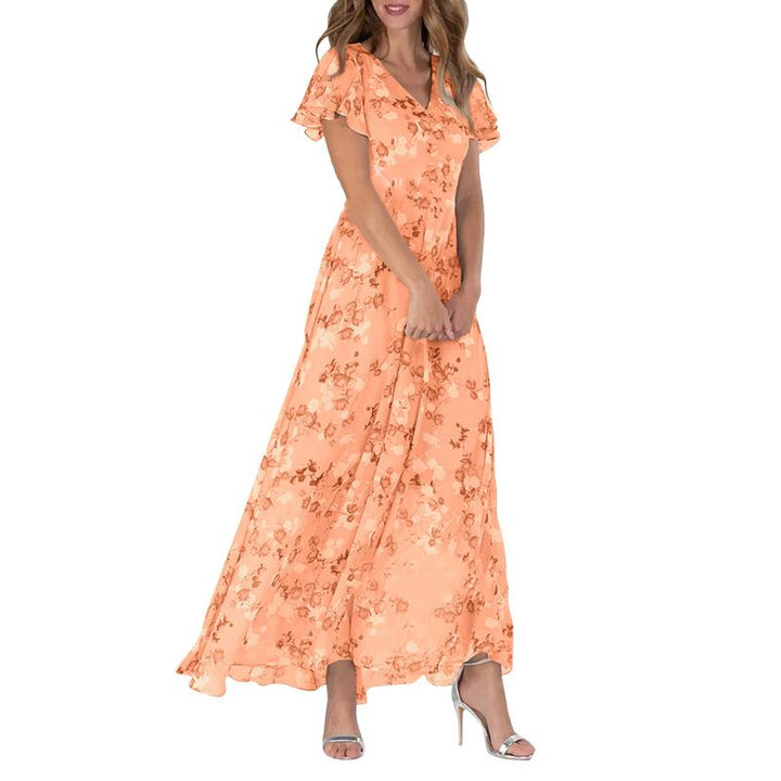 Flutter Sleeve Maxi Dress with Floral Print - Miranda-Orange-S-State of Style