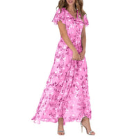 Flutter Sleeve Maxi Dress with Floral Print - Miranda-Pink-S-State of Style