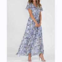 Flutter Sleeve Maxi Dress with Floral Print - Miranda-Purple-S-State of Style