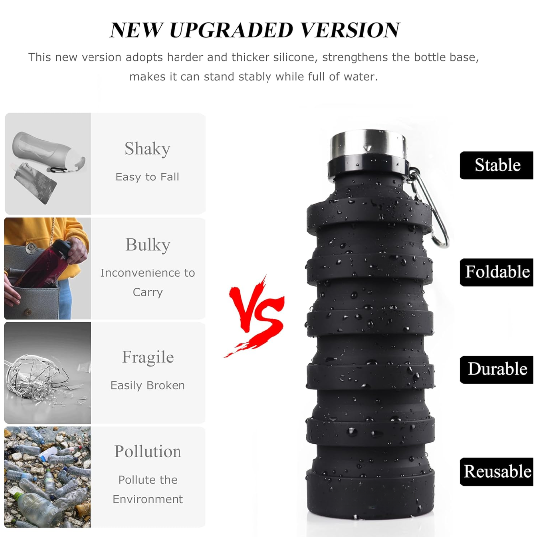 Foldable Shockproof Water Bottle-Black 500 ml-State of Style