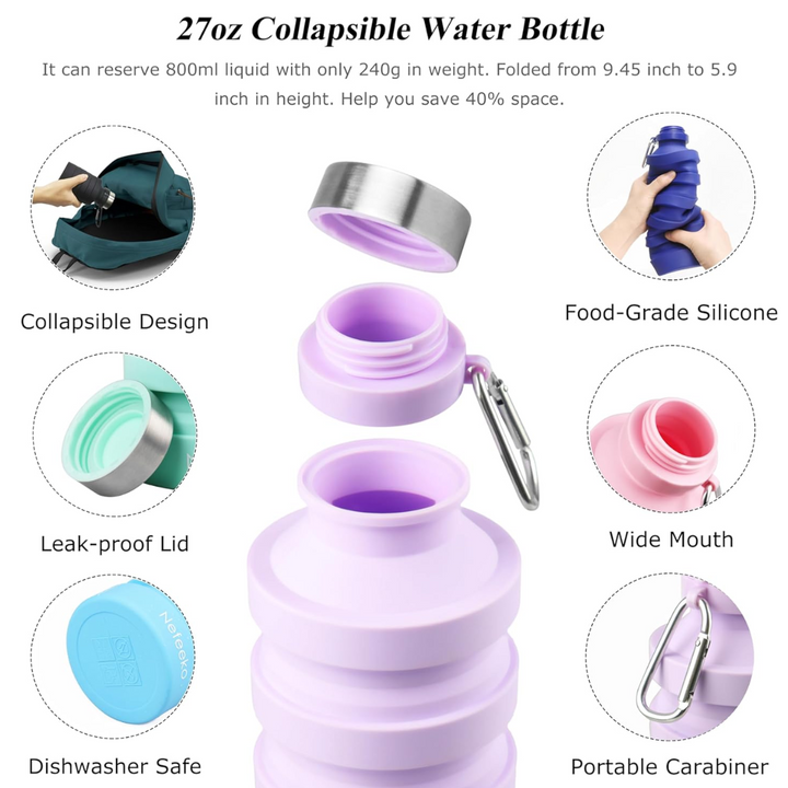 Foldable Shockproof Water Bottle-Black 500 ml-State of Style