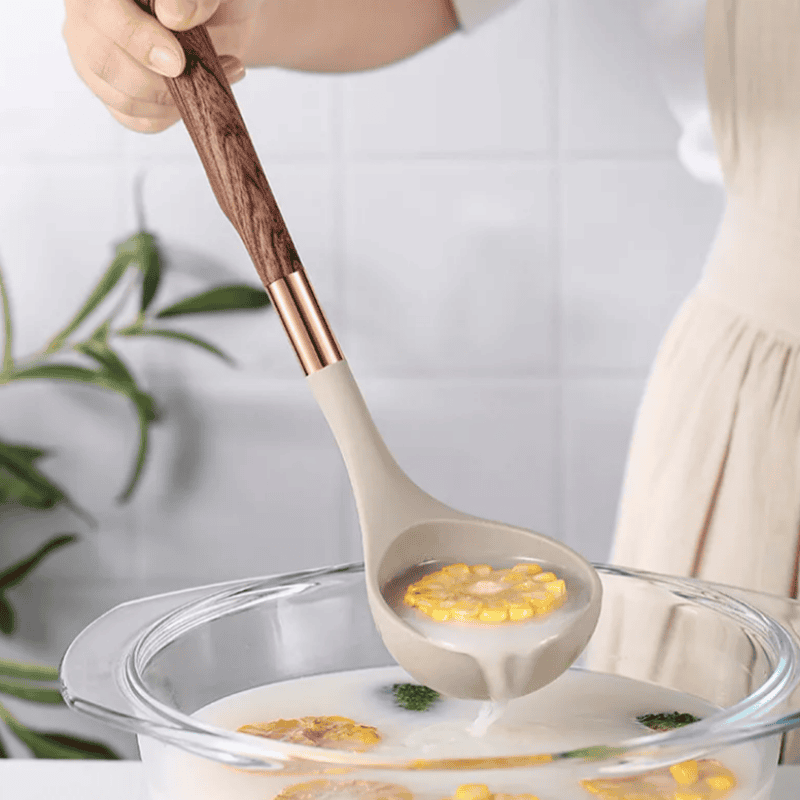 Food-safe Silicone Kitchen Utensils with Wooden Handle - KitchenElegance-State of Style