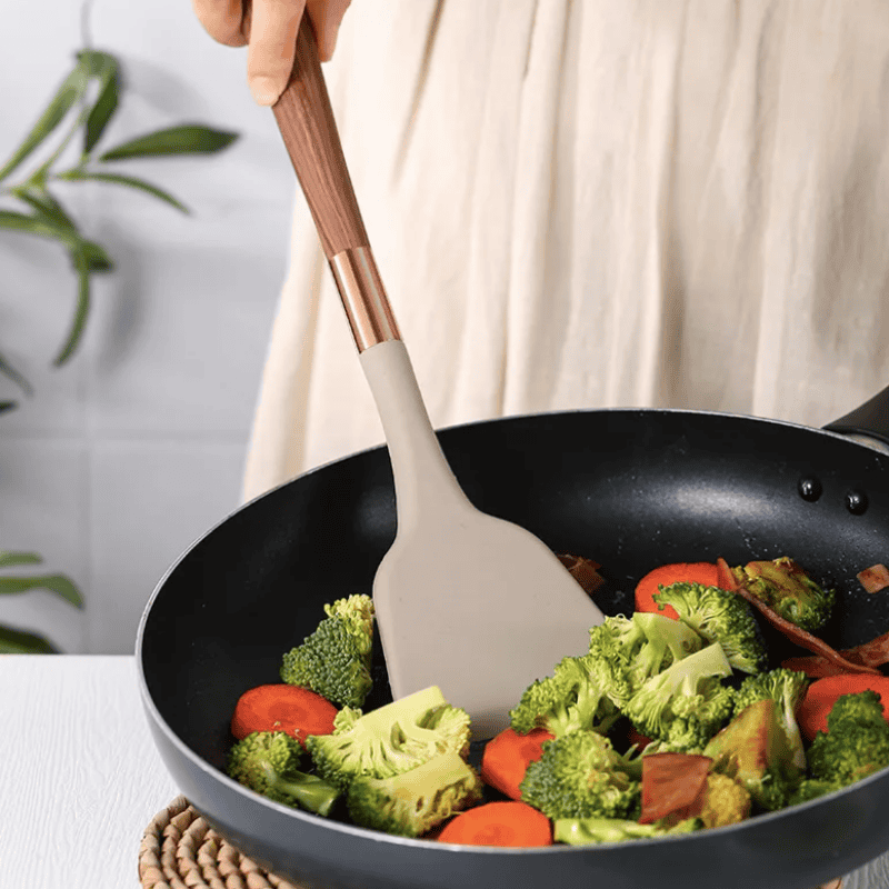 Food-safe Silicone Kitchen Utensils with Wooden Handle - KitchenElegance-State of Style