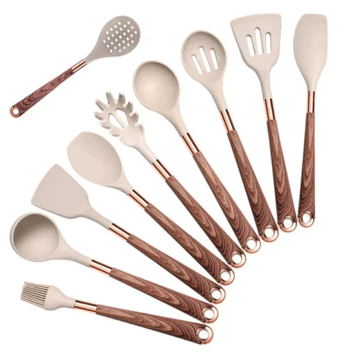 Food-safe Silicone Kitchen Utensils with Wooden Handle - KitchenElegance-State of Style