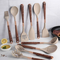 Food-safe Silicone Kitchen Utensils with Wooden Handle - KitchenElegance-State of Style