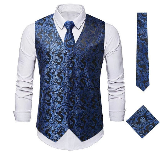 Franco Traditional Waistcoat – Gothic Paisley Vest with Bronzed Detailing-Blue-S-State of Style