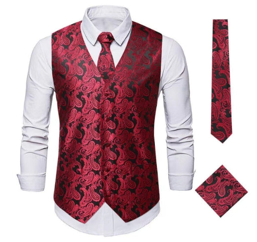 Franco Traditional Waistcoat – Gothic Paisley Vest with Bronzed Detailing-Red-S-State of Style