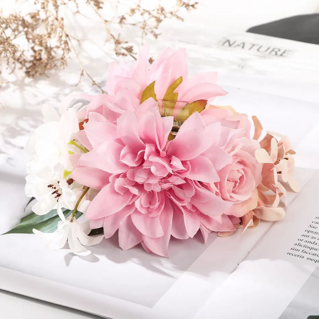 Freya Traditional Hair Accessories – Large Floral Hair Clip for Thick Hair-Pink Daisy-State of Style