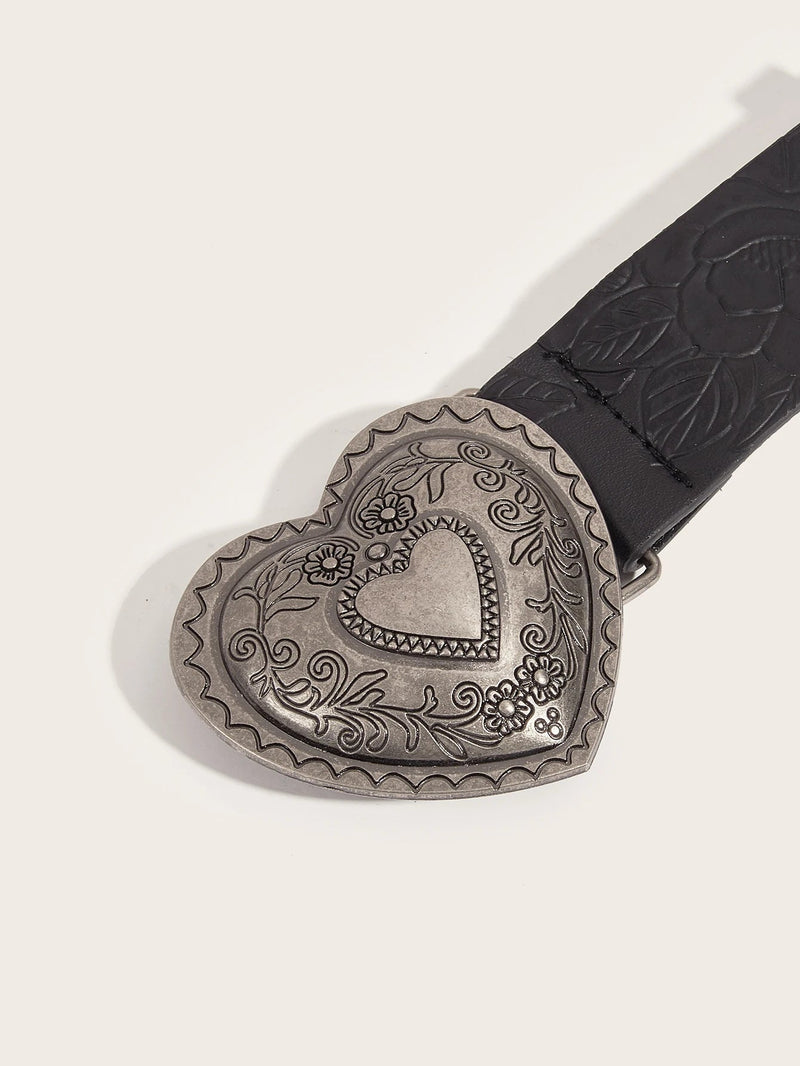 Frieda Traditional Belt – Retro PU Leather Belt with Love Buckle-100 CM-State of Style