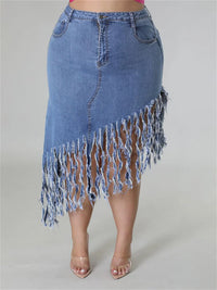 Fringed Plus Size Denim Skirt – Flattering & Stylish-Black-XL-State of Style