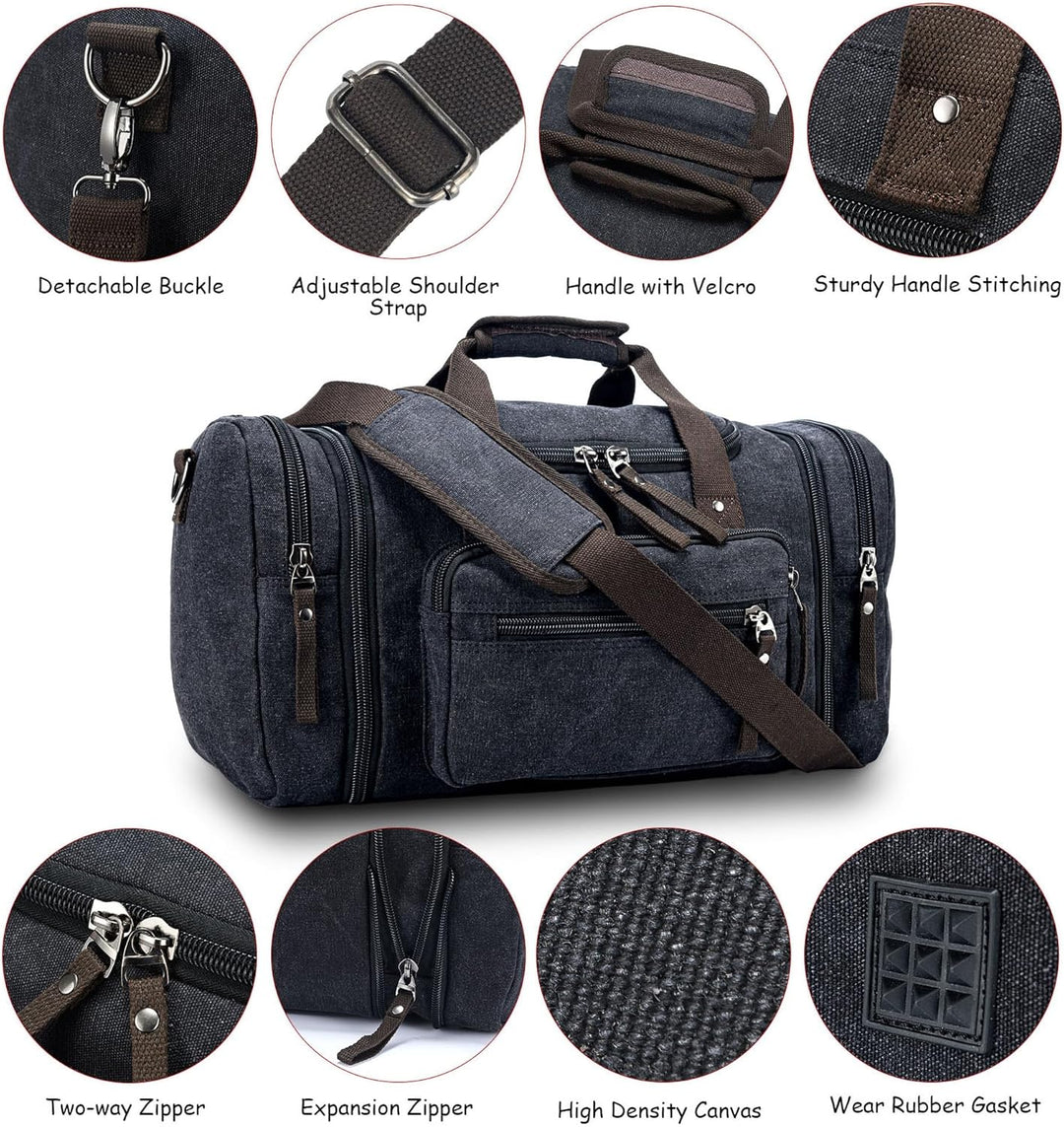Expandable Canvas Weekender Duffel Bag – 40L to 50L Travel Carry On