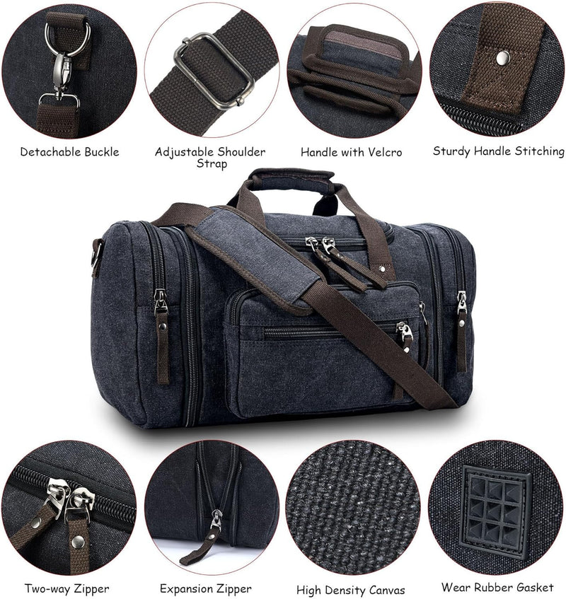 Expandable Canvas Weekender Duffel Bag – 40L to 50L Travel Carry On