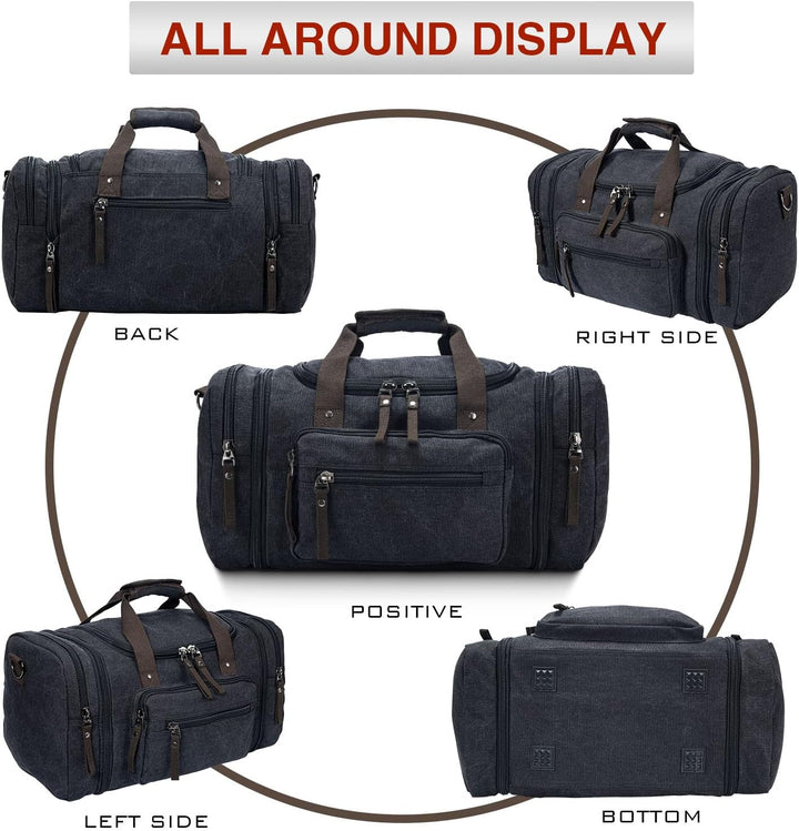 Expandable Canvas Weekender Duffel Bag – 40L to 50L Travel Carry On