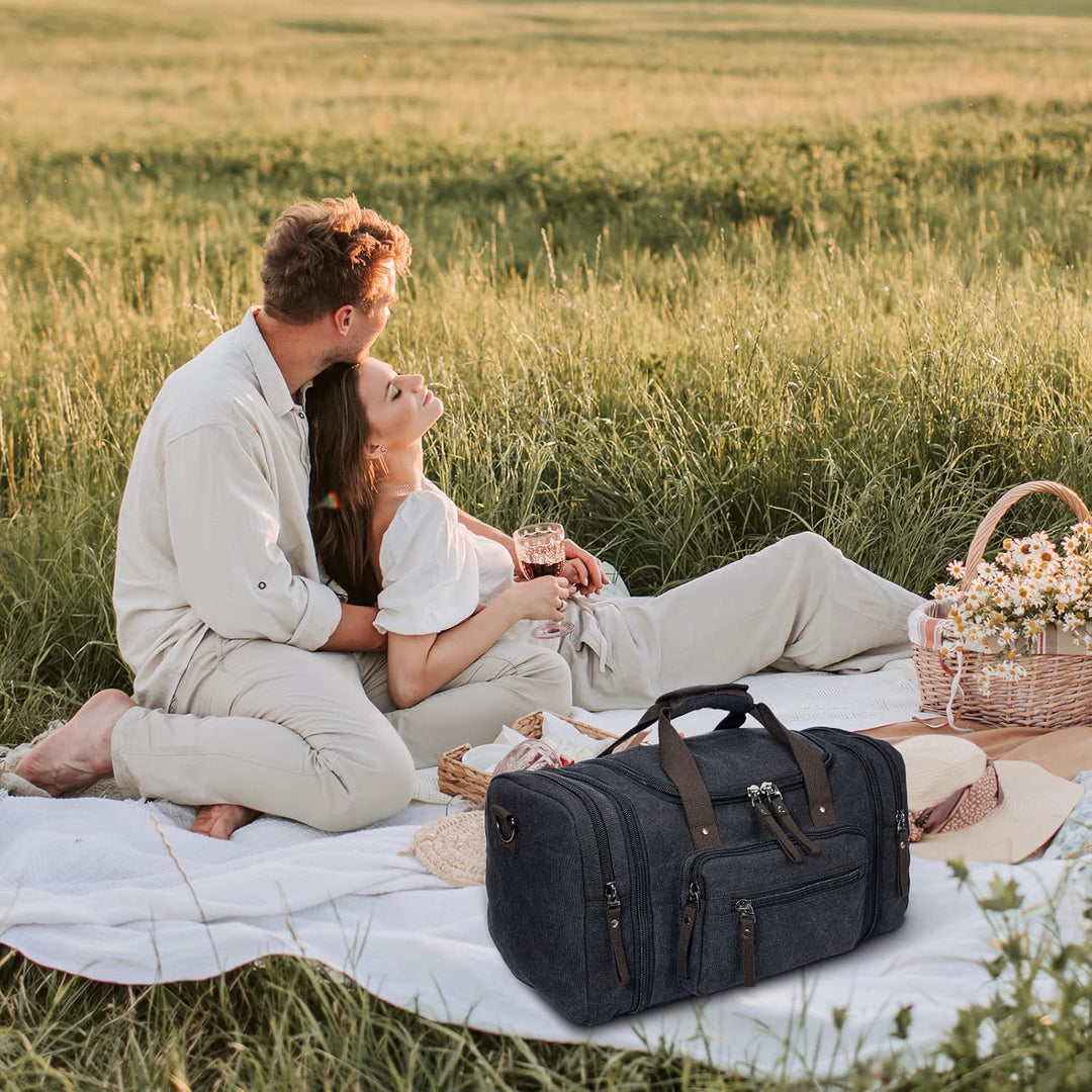 Expandable Canvas Weekender Duffel Bag – 40L to 50L Travel Carry On
