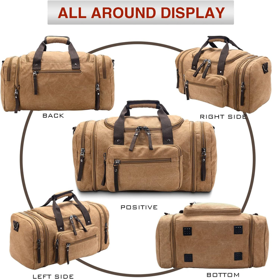 Expandable Canvas Weekender Duffel Bag – 40L to 50L Travel Carry On
