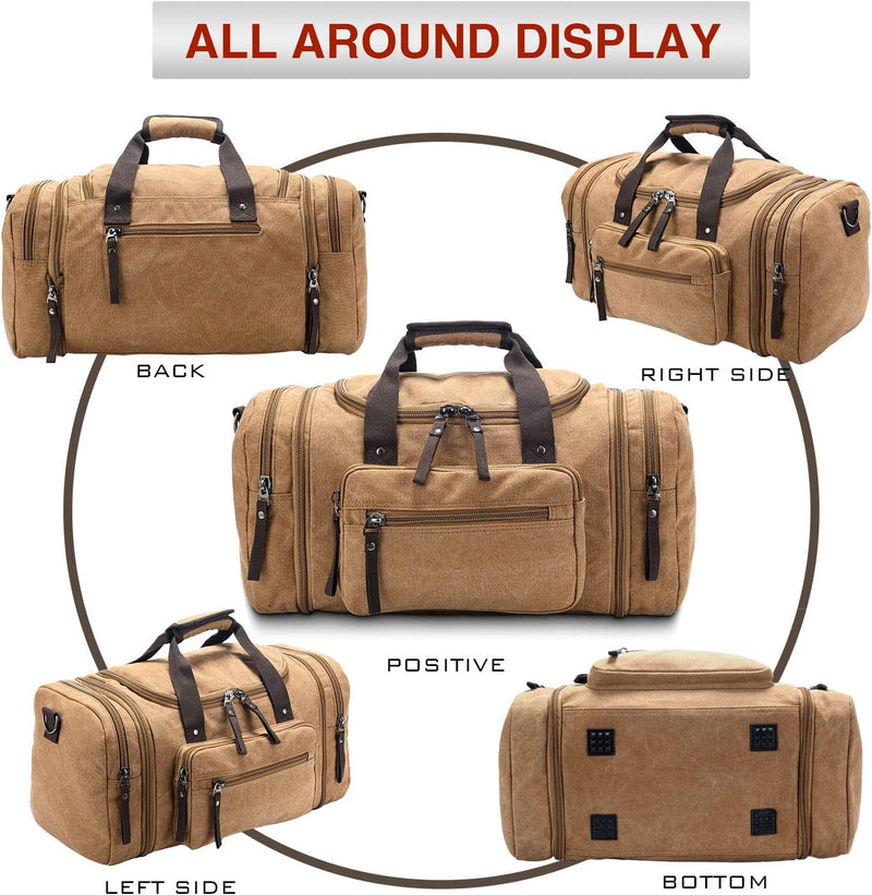 Expandable Canvas Weekender Duffel Bag – 40L to 50L Travel Carry On