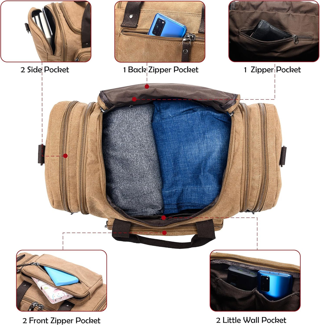 Expandable Canvas Weekender Duffel Bag – 40L to 50L Travel Carry On