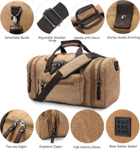 Expandable Canvas Weekender Duffel Bag – 40L to 50L Travel Carry On