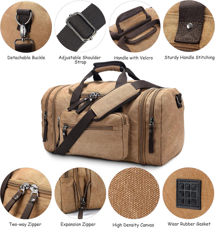 Expandable Canvas Weekender Duffel Bag – 40L to 50L Travel Carry On