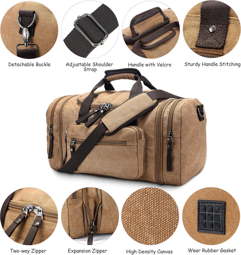 Expandable Canvas Weekender Duffel Bag – 40L to 50L Travel Carry On