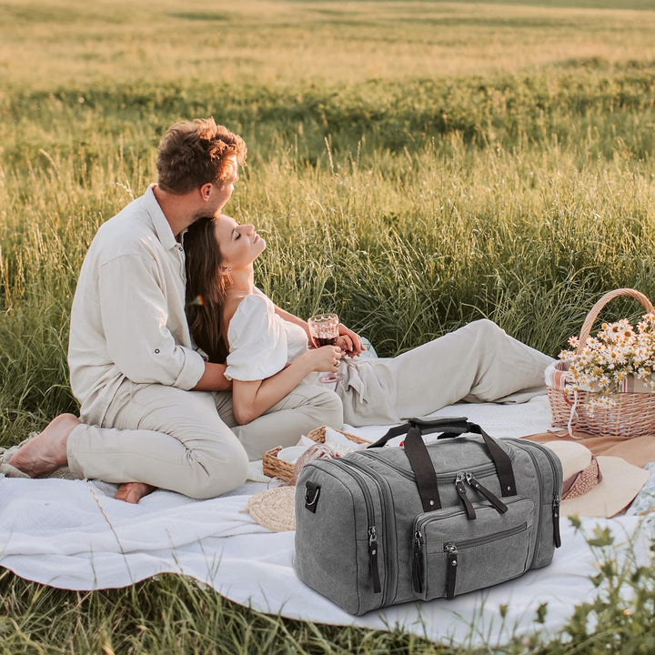 Expandable Canvas Weekender Duffel Bag – 40L to 50L Travel Carry On